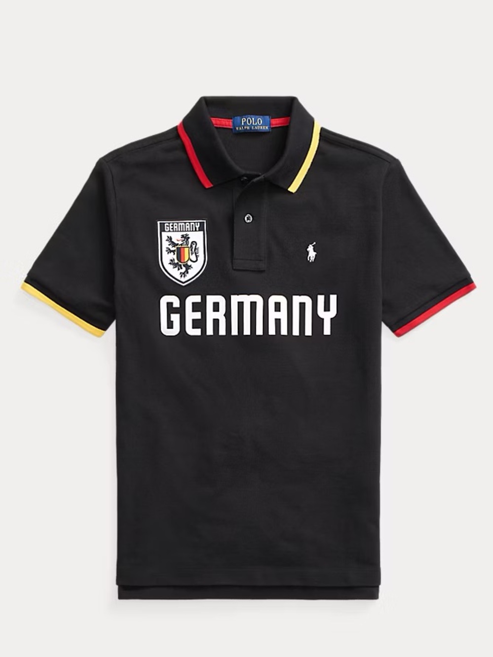 Ralph Lauren Black Polo with Germany Crest sz XXL Custom fit.